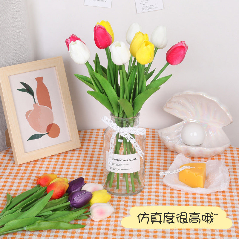 Simulation Flower Bouquet Tulip Living-room Decoration Dry Flower Upscale Pu With Vase Fake Flowers Ins Wind Flower Arrangement Photo Props