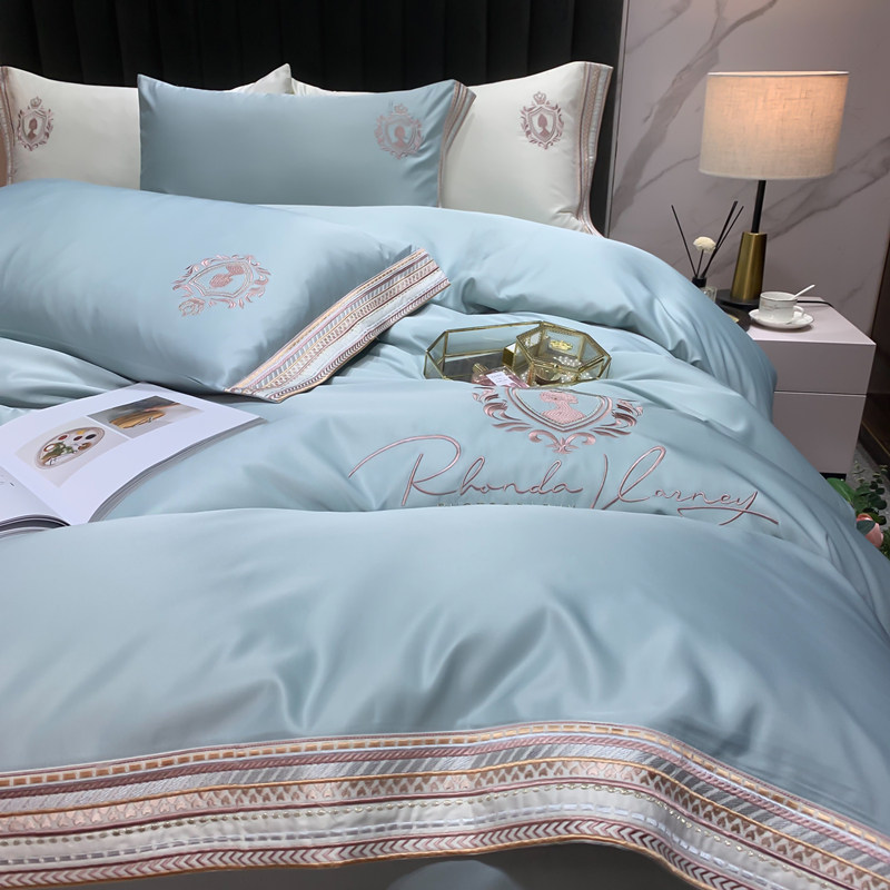 High Gear Light Lavish Ice Silk Four Pieces Summer Pure Cotton Linen Embroidery Genuine Silk Quilt Cover Heather Bed Supplies Brief-Taobao