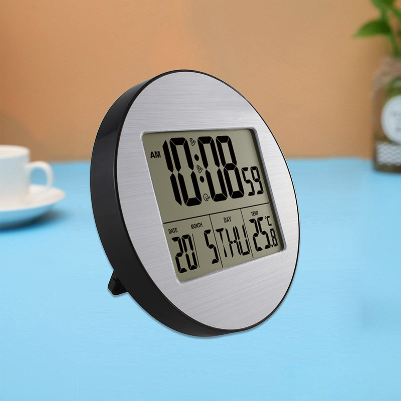 Round electronic perpetual calendar wall clock creative digital dual alarm clock simple mute clock wall watch wall clock temperature clock