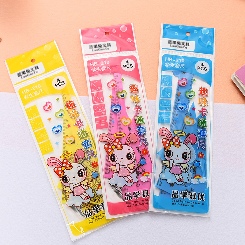 Jianfei stationery Student ruler drawing drawing tools Primary school students fun cartoon ruler stationery set wholesale
