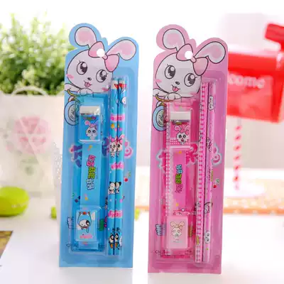 Meng Pai Stationery 803 Blue Fruit Rabbit Suction Stationery Five-Piece Student Stationery Set School Day Gifts Wholesale