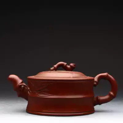 Taiwan returned to the old purple clay pot, the early first factory master Zhu Kesin all handmade bottom green bamboo drum pot