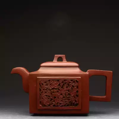 Taiwan returning old purple sand pot master master Ming and Qing old pot Qing Dynasty official kiln single hole square hollow flower bird