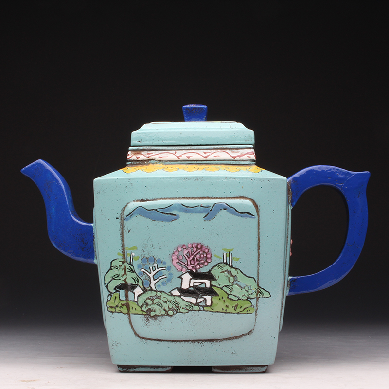 Taiwan Reflux Old Purple Sand Pot Famous master Ming Qing Old Pot Solo hole 1700cc Quad enamel Glaze Pot