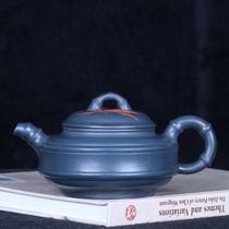 Taiwan returns to the old teapot Yixing famous purple clay master Gu Jingzhou in the early period of the Cultural Revolution all handmade azure clay two-color bamboo drum