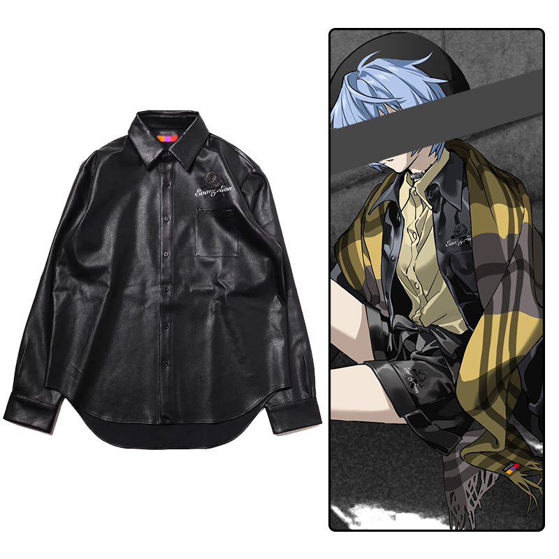 Mishima Miku Ev Ayanami Rei Style Pu Leather Embroidered Loose Shirt, Unisex