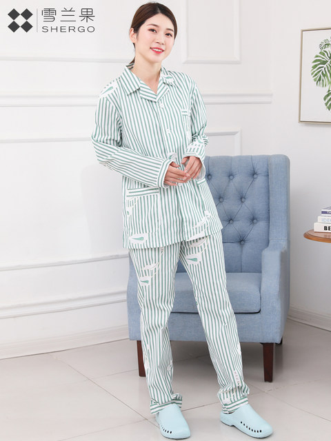 Xuelangguo Pure Cotton Women's Patient Clothing, Patient Pajamas, Hospital Clothing, Women's Long-Sleeved Split Hospital Gown Set