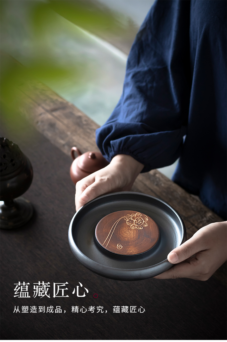 Jingdezhen rust by hand glaze lotus flower pot bearing pot foster pot tray was circular dry terms plate of Japanese tea taking with zero