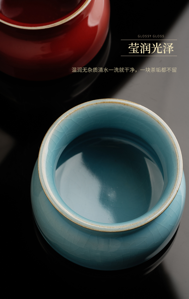 Cloud art of jingdezhen undressed ore glaze cowpea red in hot water to wash the bucket water jar writing brush washer built hydrological fitting