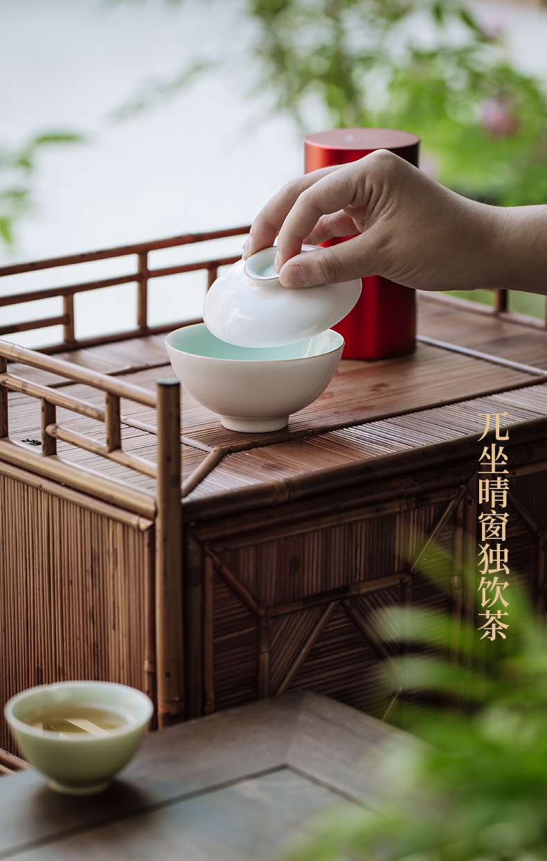 Cloud art of jingdezhen temperature ore color glaze manual no riding ceramic solid color tureen tea cups household kung fu tea set