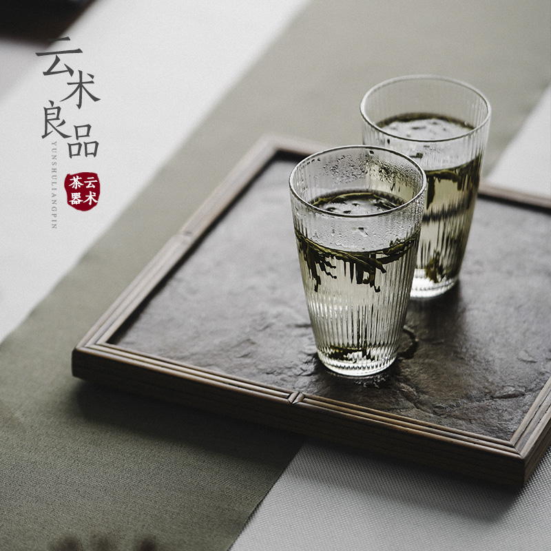 Cloud art of jingdezhen manual heat straight vertical stripes hammer office home transparent glass milk cup of green tea cup