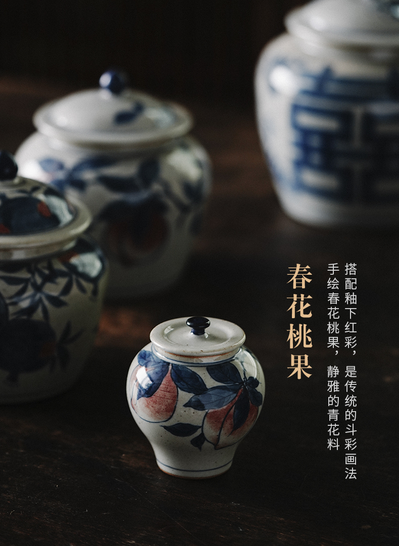 Blue and white porcelain hand - made caddy fixings general pot of jingdezhen pure manual a large ceramic household seal storage tank