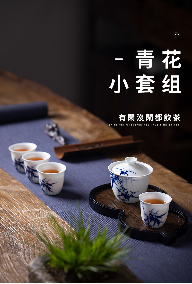 Cloud jingdezhen blue and white porcelain manual operation three cups to use tureen masters cup sample tea cup kung fu tea set