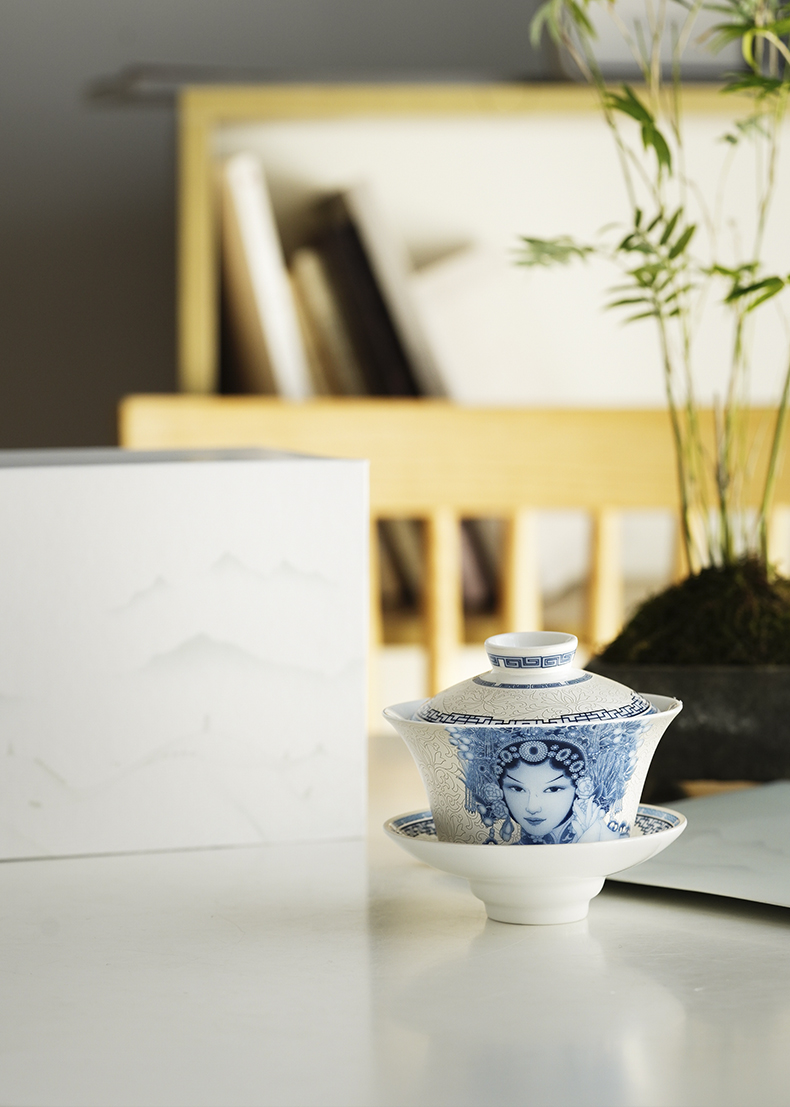 Jingdezhen ceramic tea set drama characters quintessence actress facebook cloud surgery only three tureen tea bowl of kung fu tea set