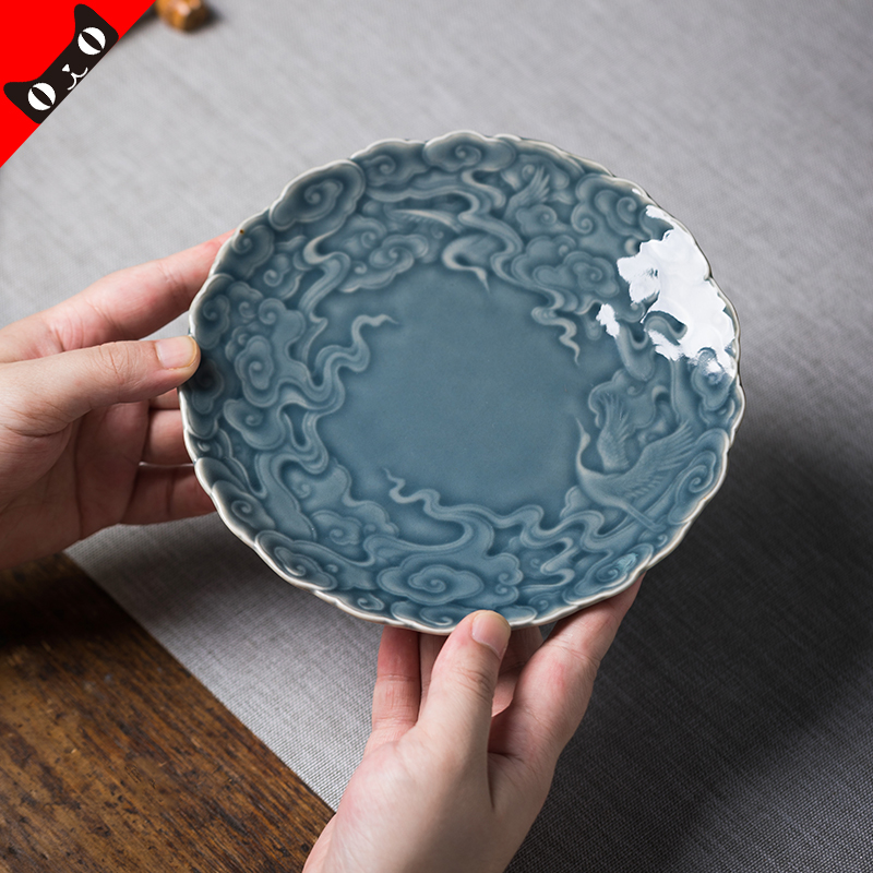 Cloud art of jingdezhen xiangyun crane carved by hand pot of bearing dry machine bed pan pot pot compote cup tea tray