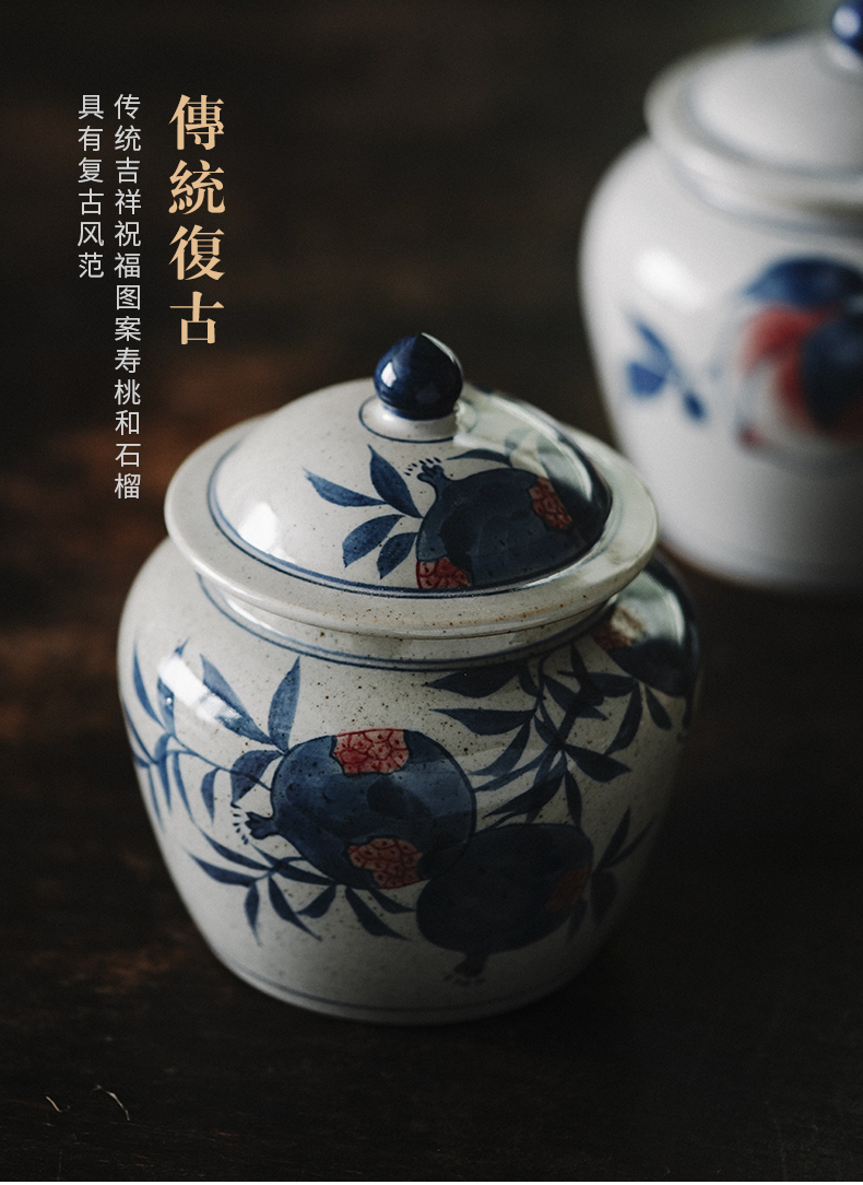 Blue and white porcelain hand - made caddy fixings general pot of jingdezhen pure manual a large ceramic household seal storage tank