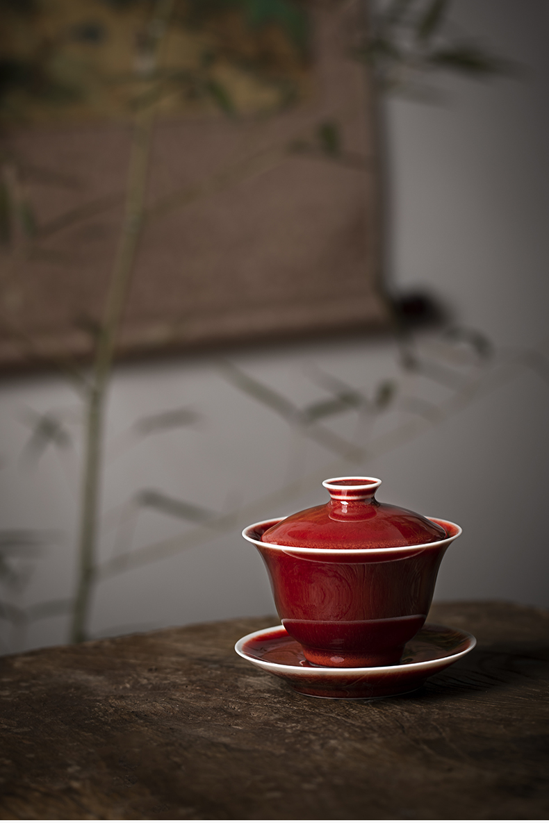 Jingdezhen all hand ruby red glaze tureen tea bowl home only three tureen kung fu tea tea ready to tea cups