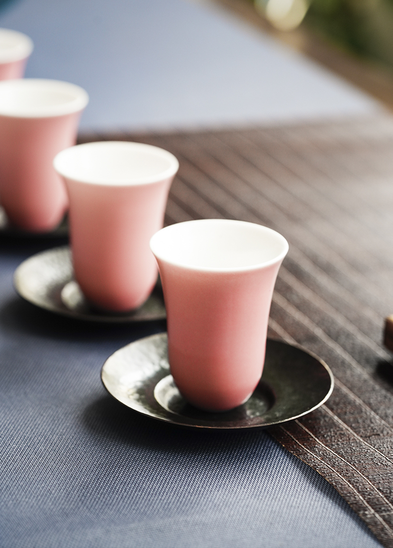 Cloud art of jingdezhen sample tea cup pure manual peach pink color glaze ceramic cup master cup kung fu tea cups