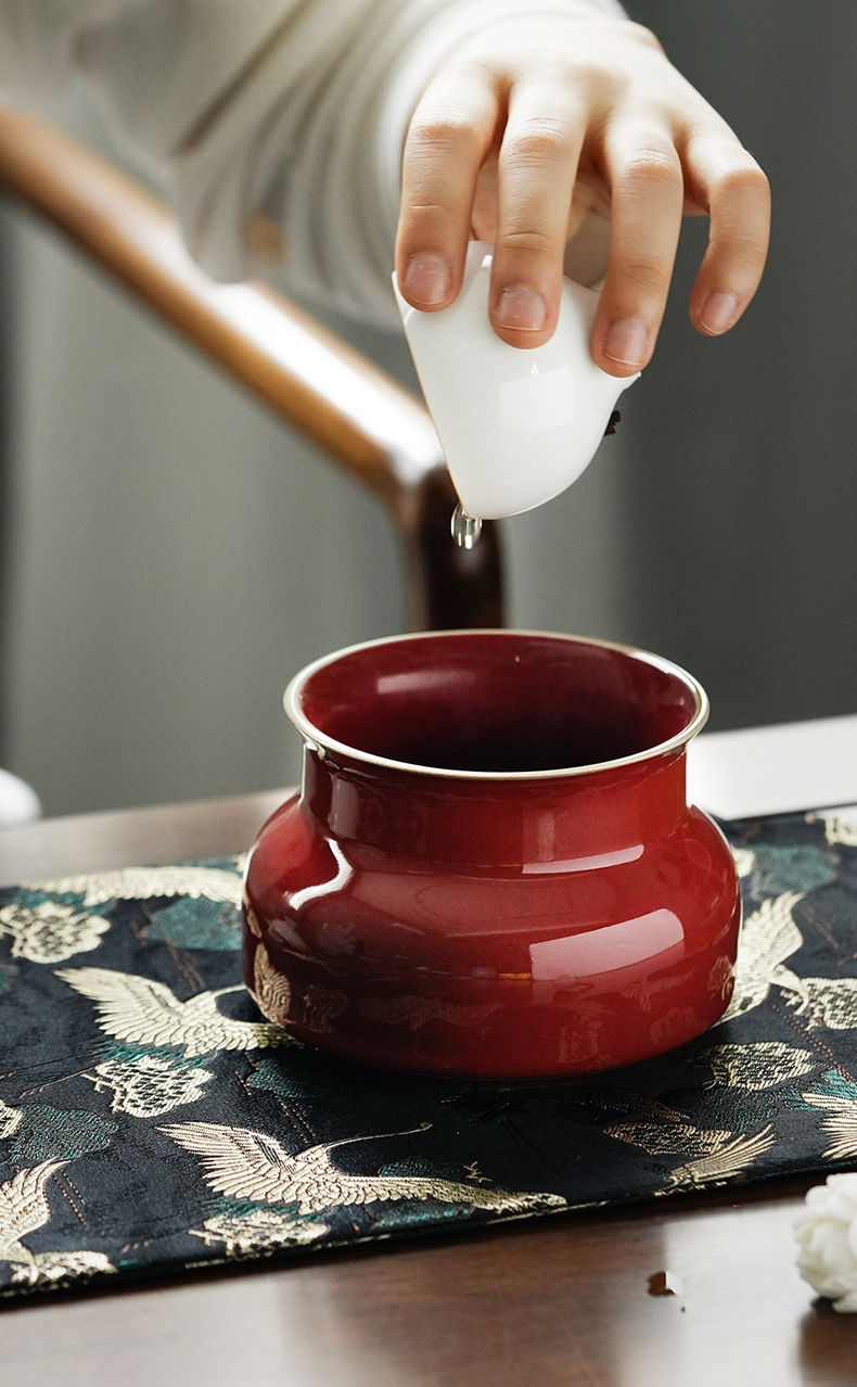 Cloud art of jingdezhen undressed ore glaze cowpea red in hot water to wash the bucket water jar writing brush washer built hydrological fitting