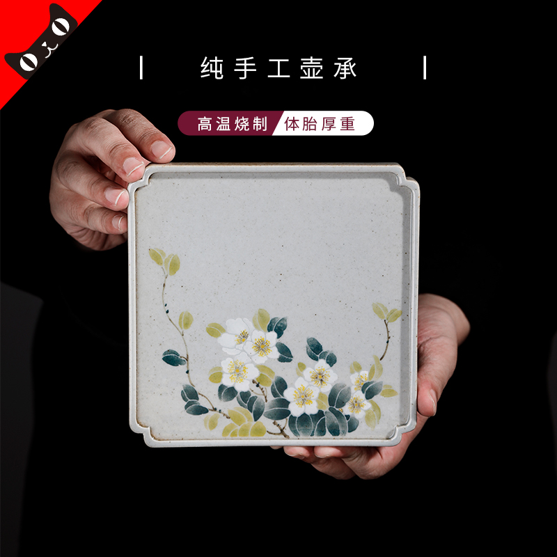 Cloud art of jingdezhen blue and white flower pot of hand - made of bearing pot holder, pot pad bearing cup tea tea tray was dry mercifully kung fu tea set
