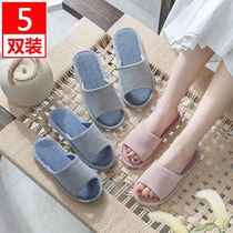 5 Double Dress Season Guests Home Linen Slippers Women Cotton Fabric Home Spring Autumn Couples Home Indoor Non-slip Summer