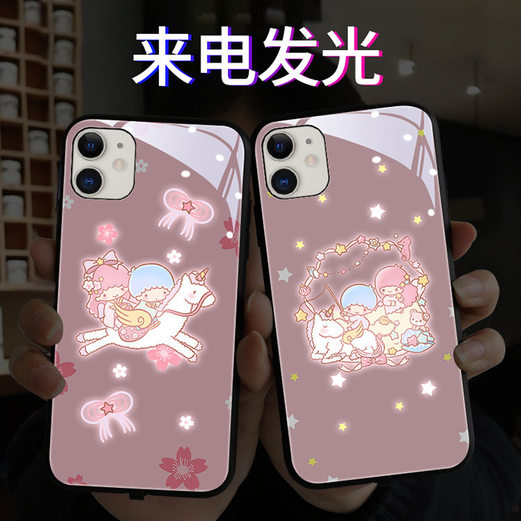 Unicorn-Themed Glass Phone Case Suitable for iPhone 16 Pro Max, Voice-Activated Flash for Incoming Calls, Glowing for 15 Plus, Compatible with Apple 14, 11 Pro Max, XS Full Coverage, Xr, 11 Pro Cartoon, 13 Gemini