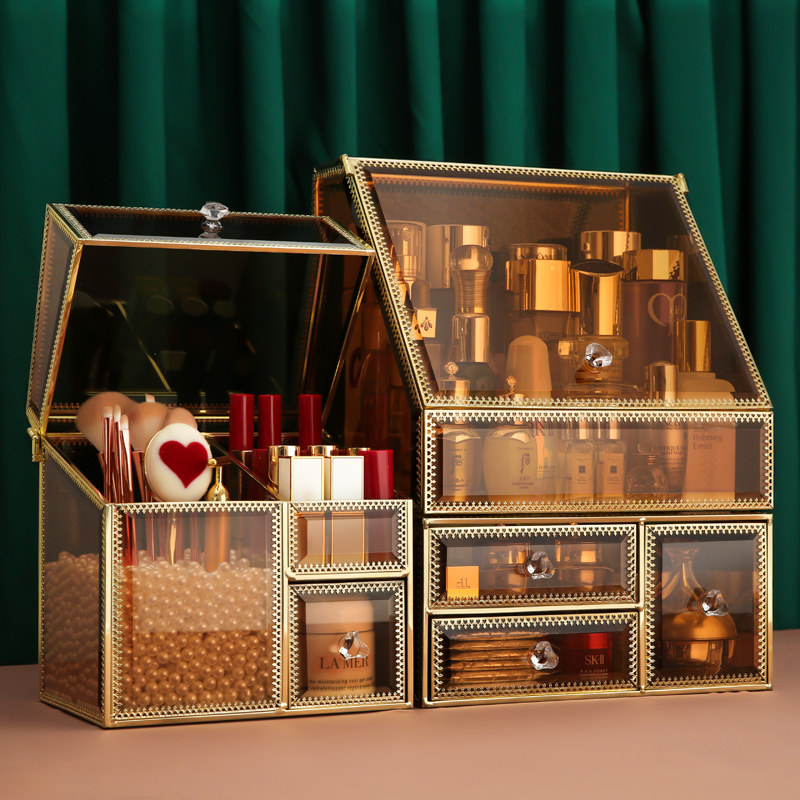 Nordic cosmetic storage box dust-proof skin care lipstick brush bucket desktop net red finishing dressing table light luxury rack