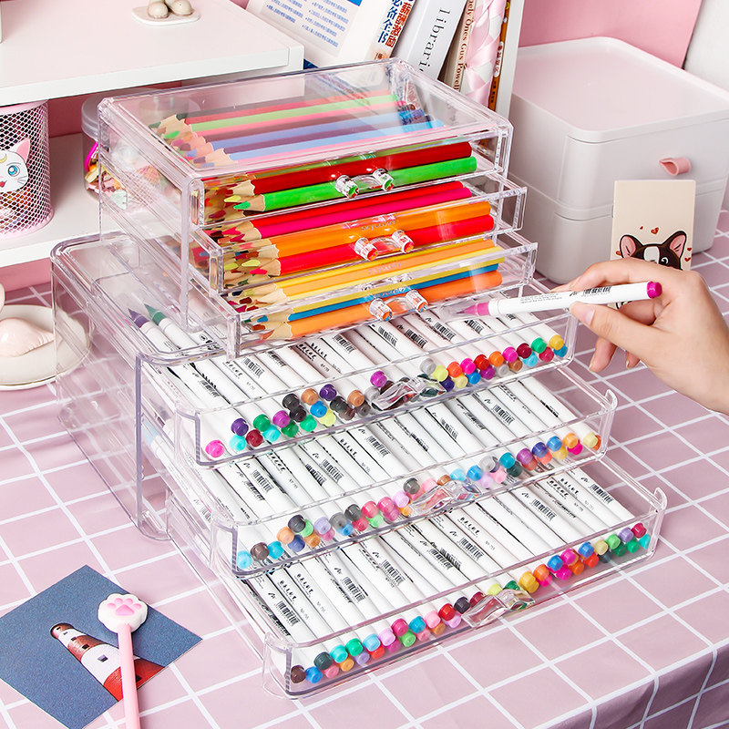 Stationery storage box desktop paint mark pen acrylic office drawer study student children finishing large capacity