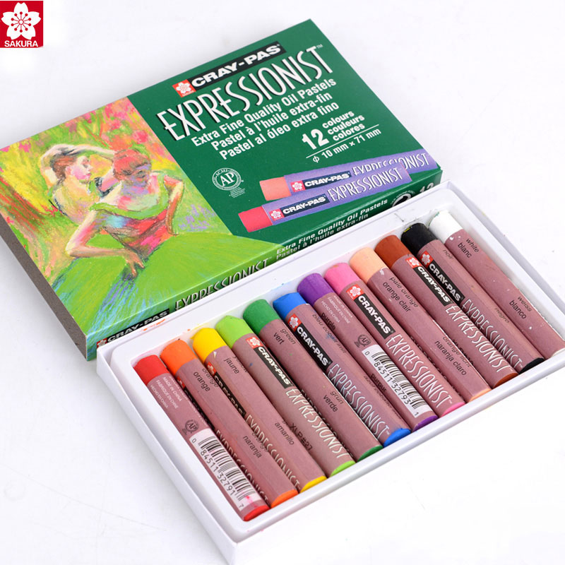 Japanese cherry blossom oil painting stick in coarse soft wax pen green box 12 color 16 color 25 color 36 color 48 color graffiti fill color