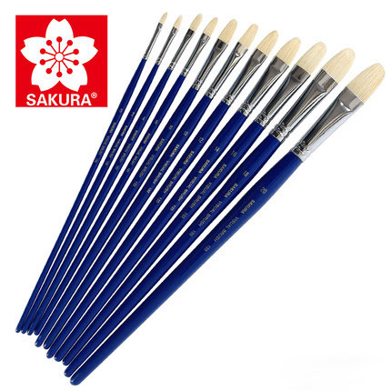 sakura sakura pig mane oil painting pen 133 perfect watercolor pen acrylic brush 131 flat head long rod brush
