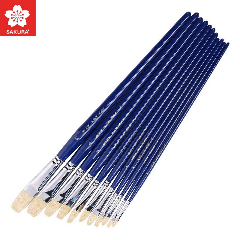 Cherry Blossom Pig Mane Oil Brush 133 Hazel Shape 131 Flat Head Acrylic Water Chalk Art Pigment Long Rod Oil Painting Brush