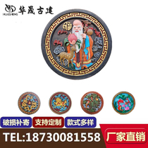 Painted circular brick carving Chinese-style shadow wall wall wall villa decoration relief pendant circular painted brick carving