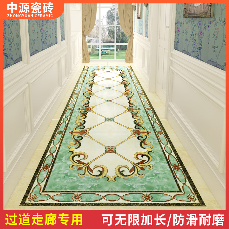 European-style aisle corridor floor parquet tile Microcrystalline stone gold-plated entry porch dining room non-slip wear-resistant polished crystal tile