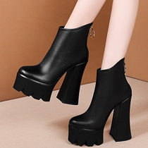 Ultra High Heel Chelsea Short Boots Woman Thick Bottom Genuine Leather 2021 Autumn Winter New Single Boot Coarse Heel Waterproof Bench Martin Boots