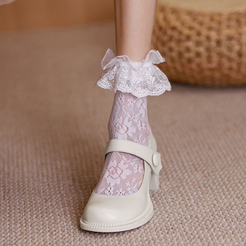 White Mary Precious Shoes Coarse Heel High Heel Single Shoes Woman Fata-style Retro Thick Bottom 100 Hitch Genuine Leather Light Leather Shoes Spring Summer