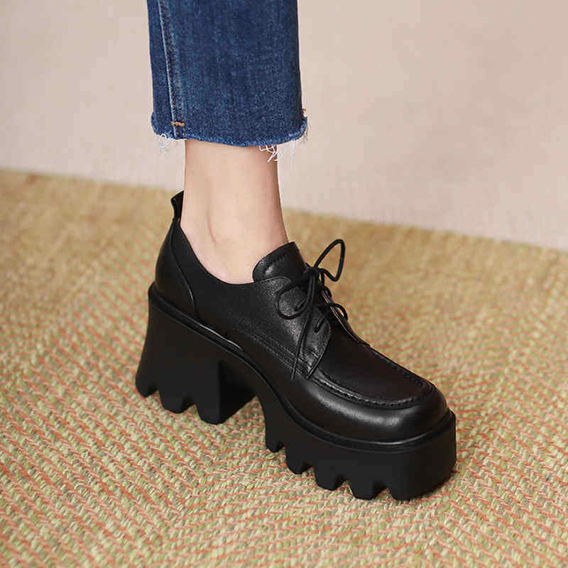 Pine thickness increased the small leather leather female leather heel high heel high heel single shoe