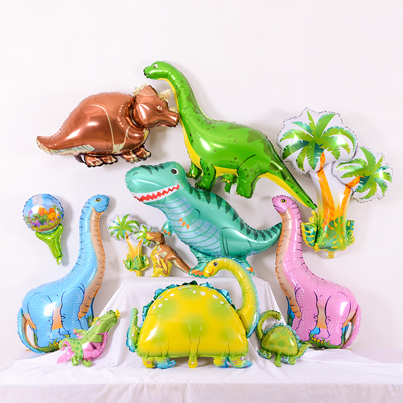 Children Birthday Decoration Party Scene Arrangement Supplies Dinosaur Aluminum Film Balloons Dress Cartoon Animal Aluminum Foil Balloons