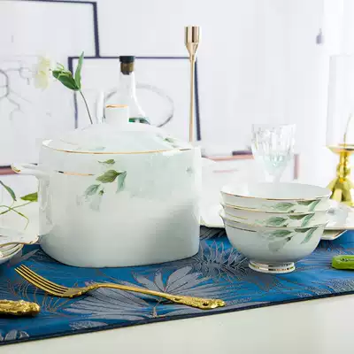 Jingheng hand-painted gold-edged tableware set European-style bone China dishes set Household dishes combination simple and fresh
