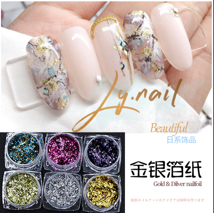 Nail art gold tin foil paper Silver tin foil paper glass nail color gold and silver paper gold and silver stickers phototherapy nail polish glue jewelry