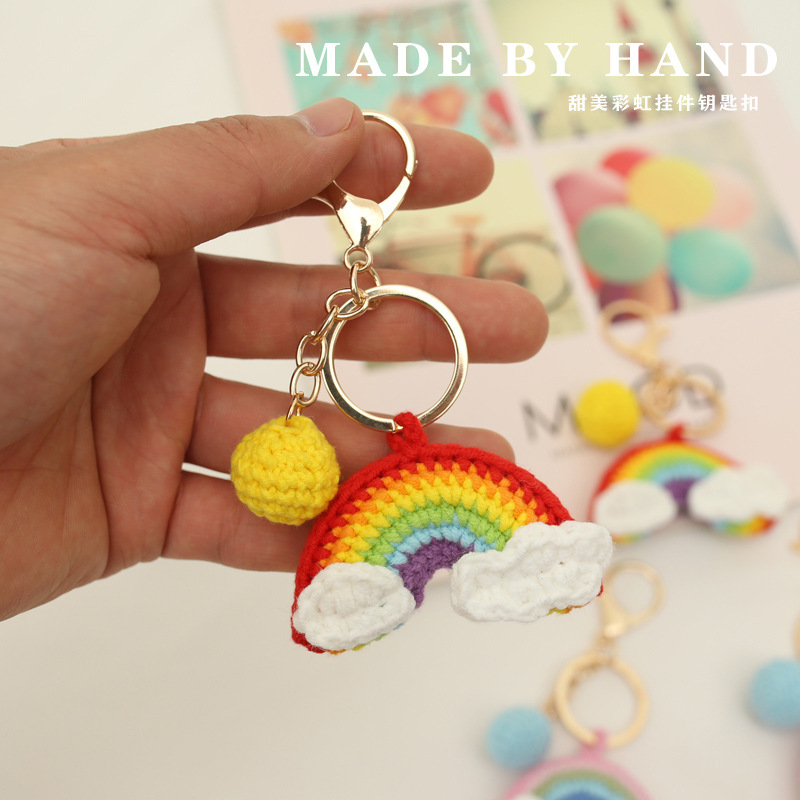 Netju features rainbow knitted pendant finished product Girls sweet bag small pendant wool knitted key pendant