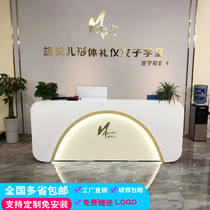  Company front desk Reception desk Modern simple baking paint semicircular training institution information desk Beauty salon bar cashier