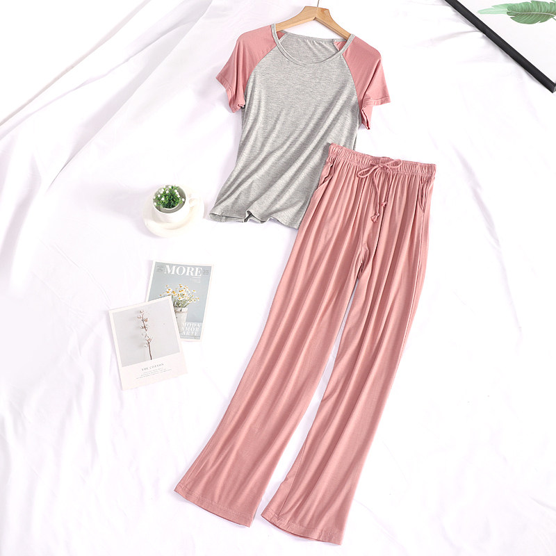 Modal pajamas women's thin loose large size short-sleeved trousers can be worn outside in summer sports homewear suits summer - Taobao