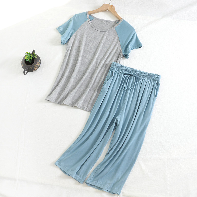 Summer women's home wear modal thin pajamas short-sleeved cropped pants suit loose two-piece suit can be worn outside