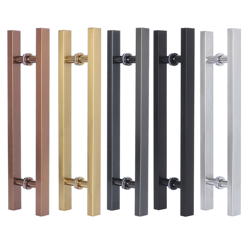 GLASS DOOR HANDLE STAINLESS STEEL SQUARE PIPE WITHOUT FINGERPRINT ROSE BLACK TITANIUM GOLD WITHOUT FRAME PUSH-AND-PULL LARGE WOODEN DOOR HANDLE BRIEF-Taobao