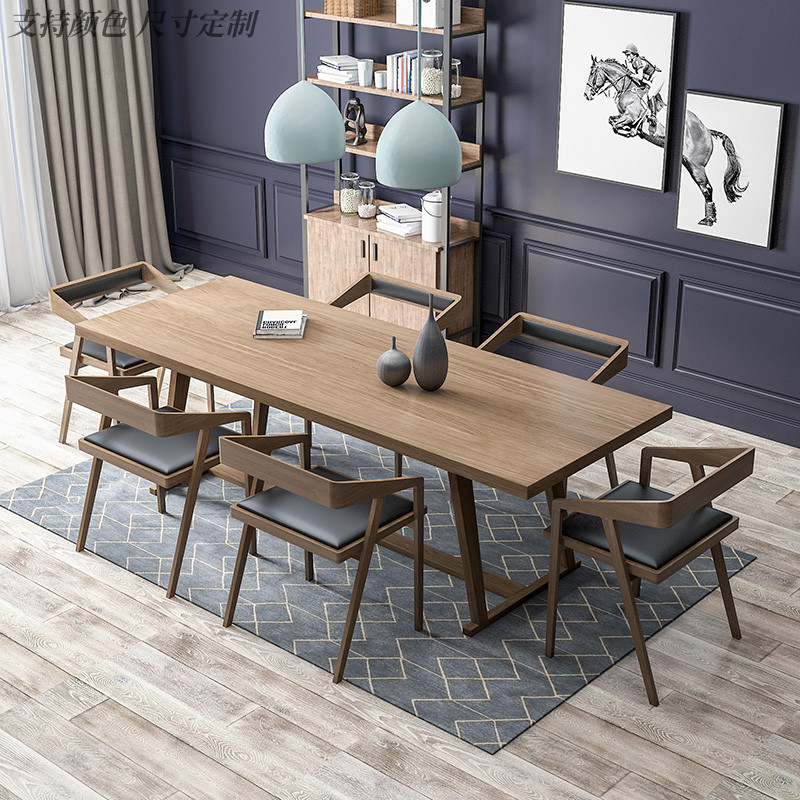 New Chinese Solid Wood Meeting Table And Chairs Combination Brief Modern Desk Long Table Reception Negotiation Table Retro Bench