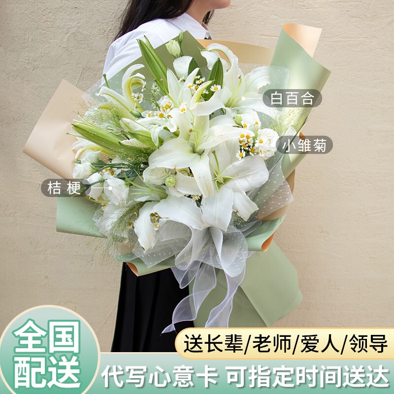 Fresh Lily and Carnation Bouquets, Flower Delivery Within the City, Beijing, Shanghai, Shenzhen, Birthday Delivery for Elders and Mothers