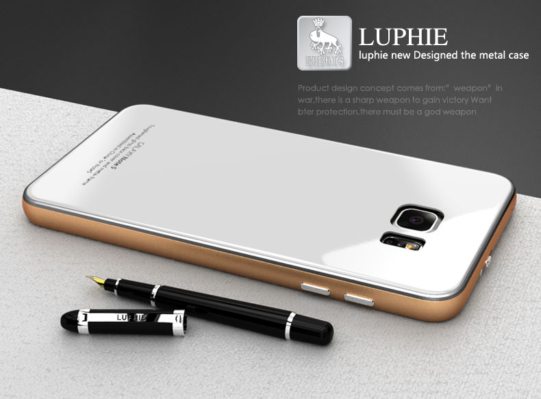 Luphie Aircraft Aluminum Metal Frame 9H Tempered Glass Back Cover Case for Samsung Galaxy Note 5 N9200