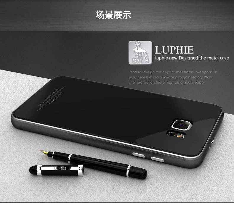 Luphie Aircraft Aluminum Metal Frame 9H Tempered Glass Back Cover Case for Samsung Galaxy Note 5 N9200