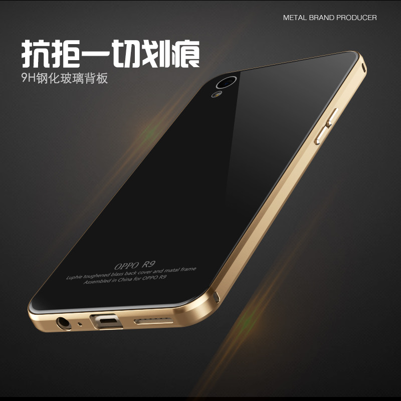 Luphie Aircraft Aluminum Metal Frame 9H Tempered Glass Back Cover Case for OPPO R9