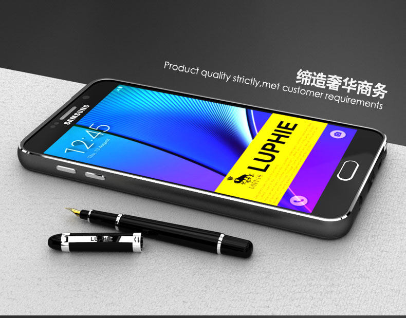 Luphie Aircraft Aluminum Metal Frame 9H Tempered Glass Back Cover Case for Samsung Galaxy Note 5 N9200